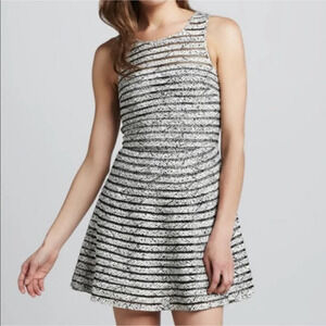 Parker Mesh Ribbed Fit and Flare Silk Lined Mini Dress White Black Size XS